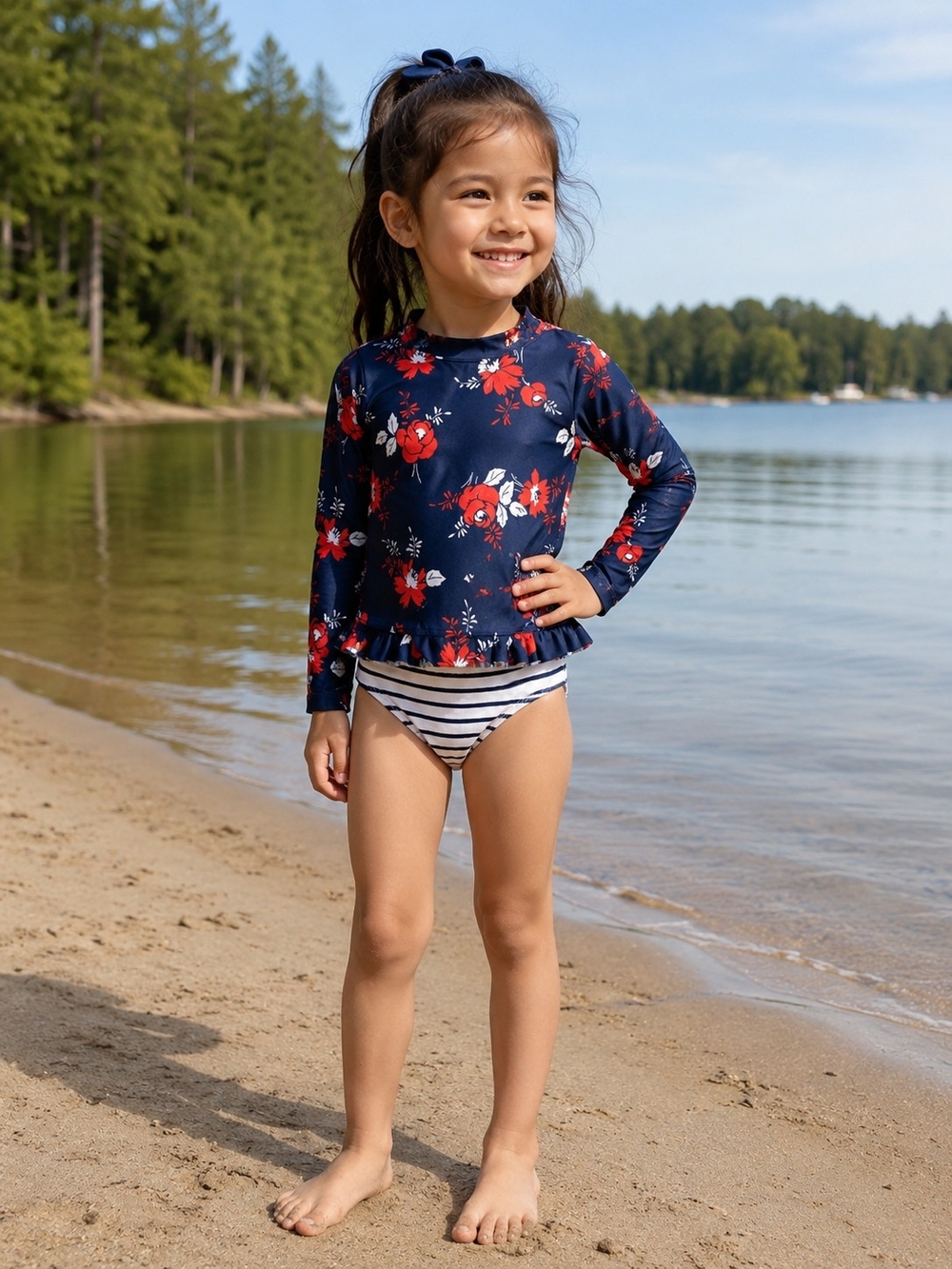 2/70 NWOT Janie and Jack Floral Navy Kids Swim Set